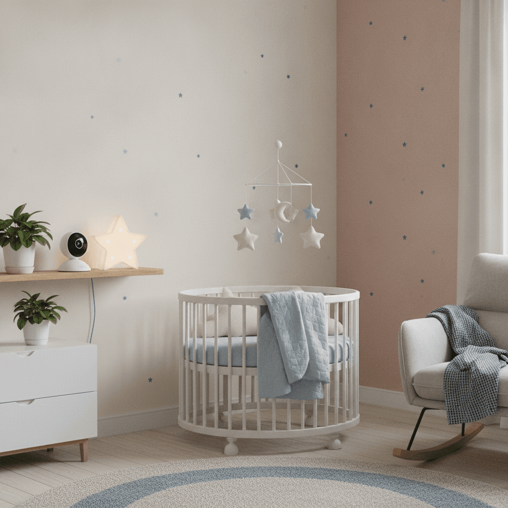 Babyphone et veilleuse dans une chambre d\'enfant douce