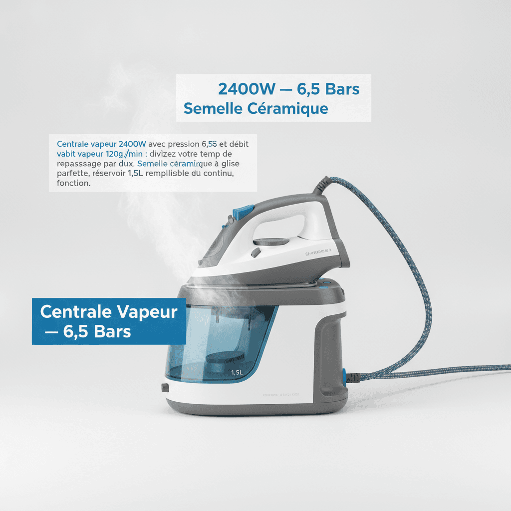 Centrale Vapeur 2400W — 6,5 Bars Semelle Céramique